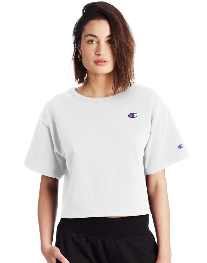 Champion Heritage Cropped C Logo Kadın Tişört Beyaz ( RCEVJP431 )